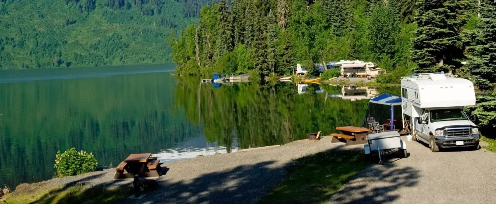 camper parked near a lake