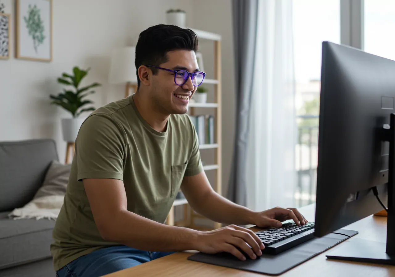Latin American man games on computer