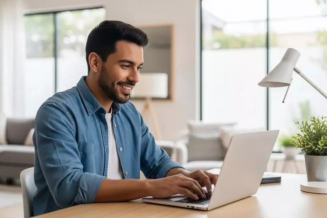 Latin American man works from home