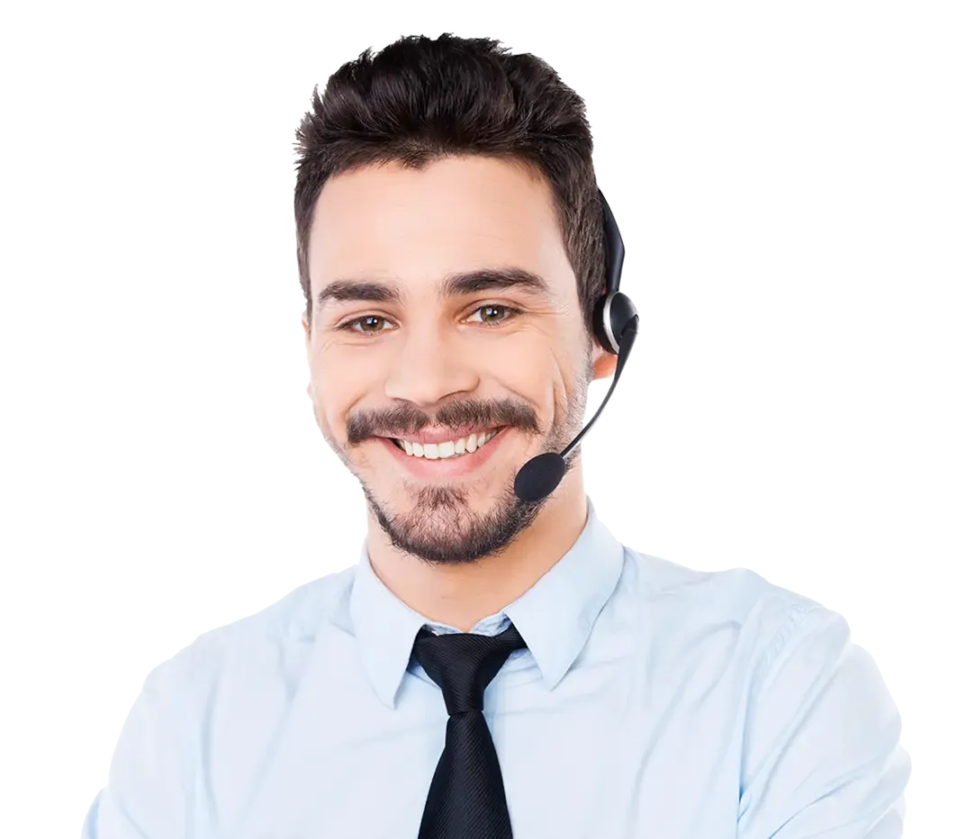 man with headset working customer service