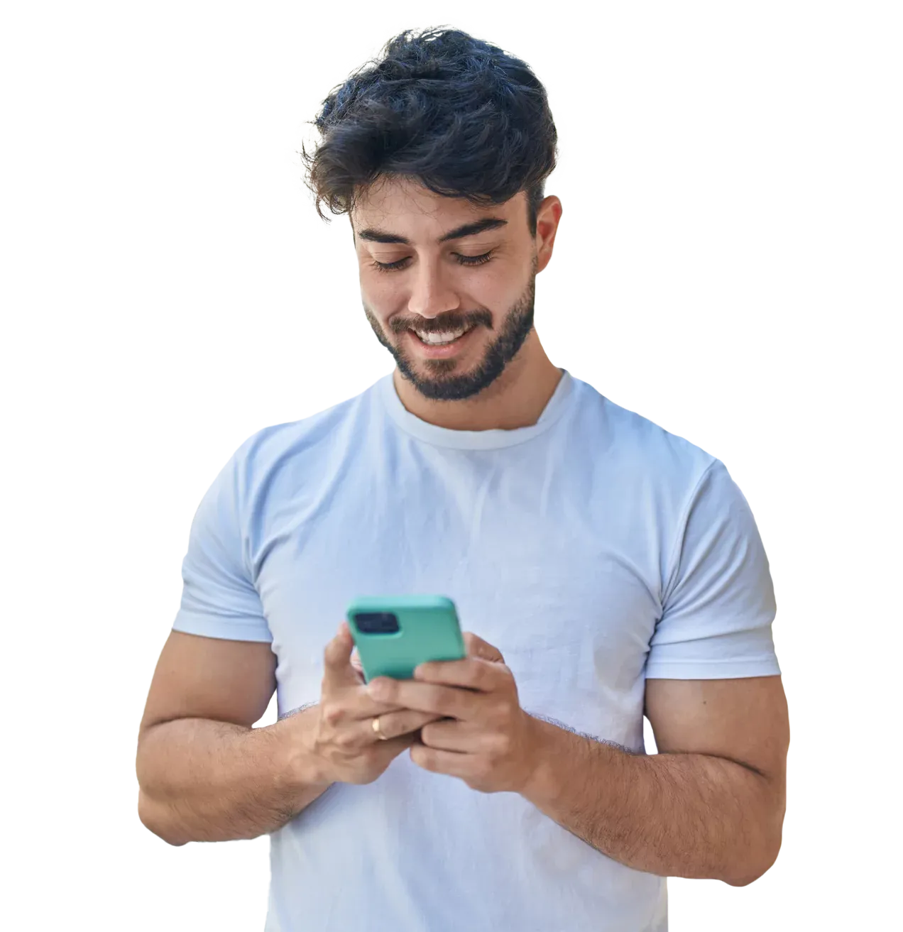 Man on smartphone using My Frontier app