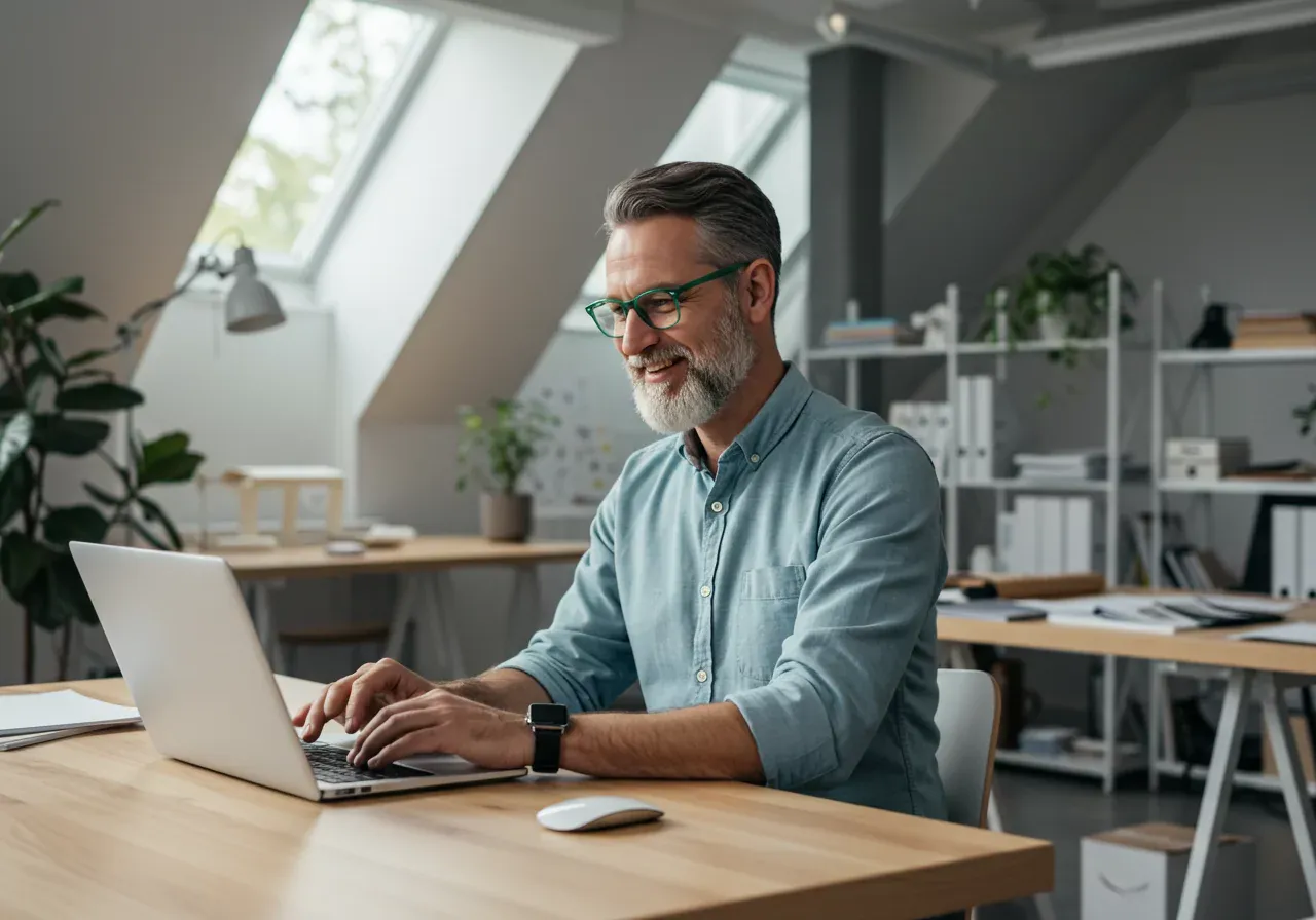 Man with green glasses in studio
