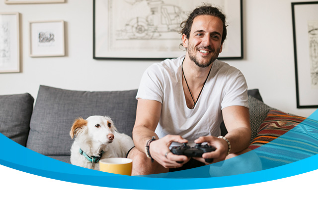 man playing video games