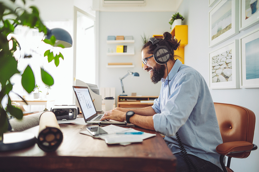 man working from home