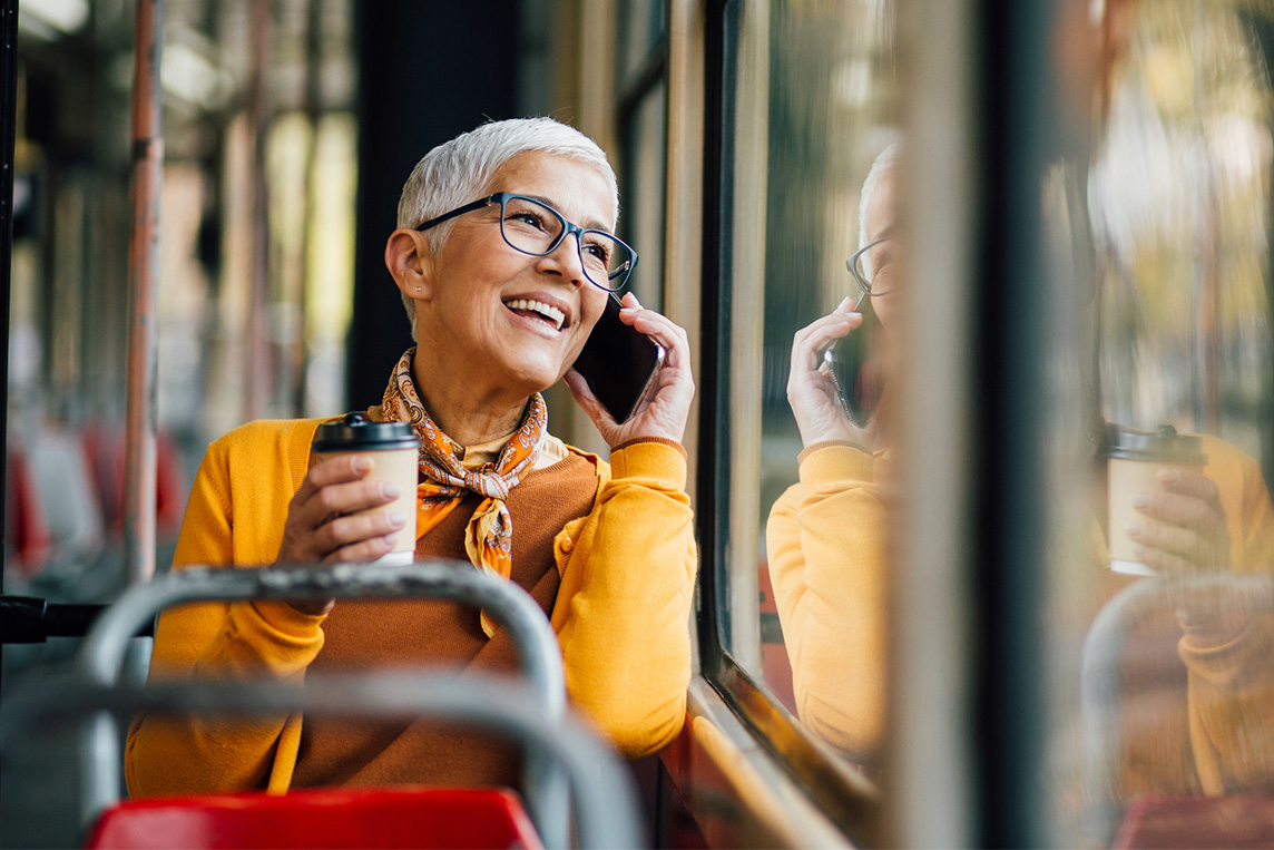 mature woman listening to voicemail