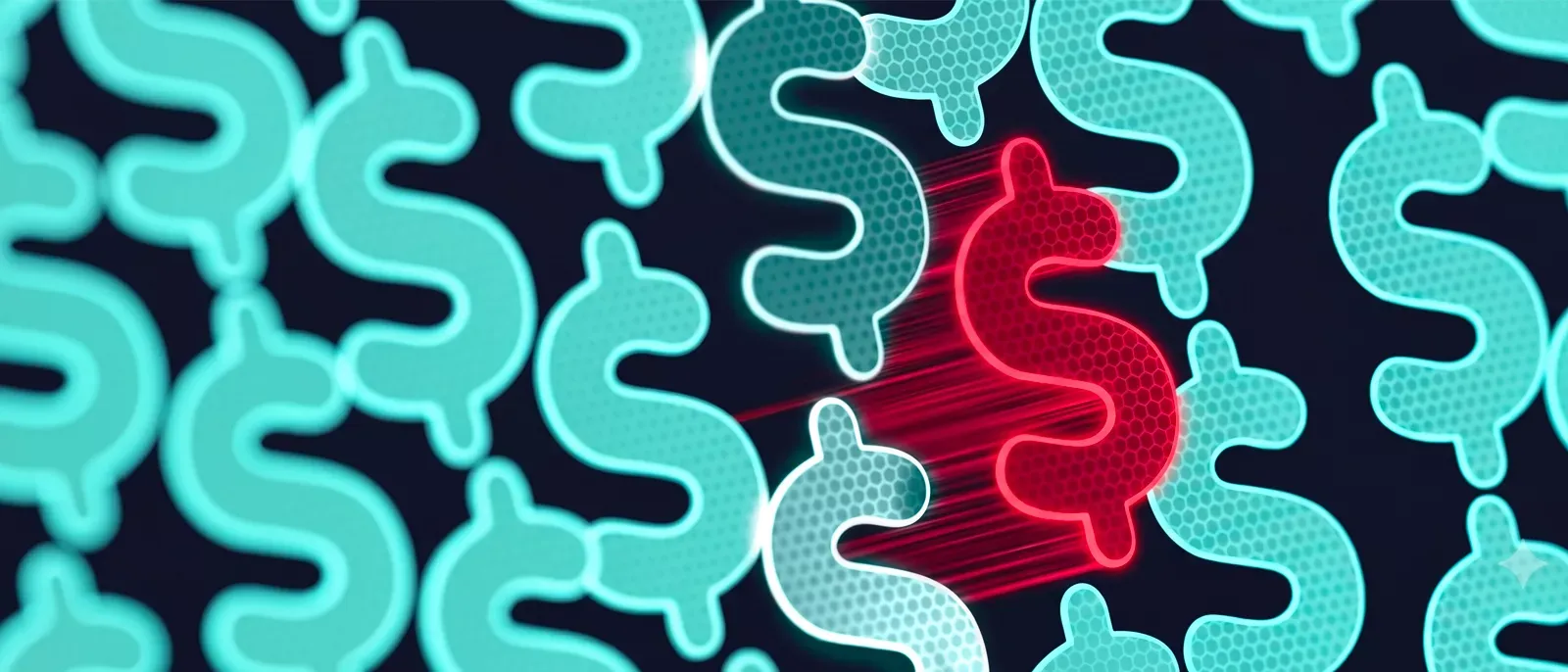 Neon lights highlighting dollar signs, representing money.