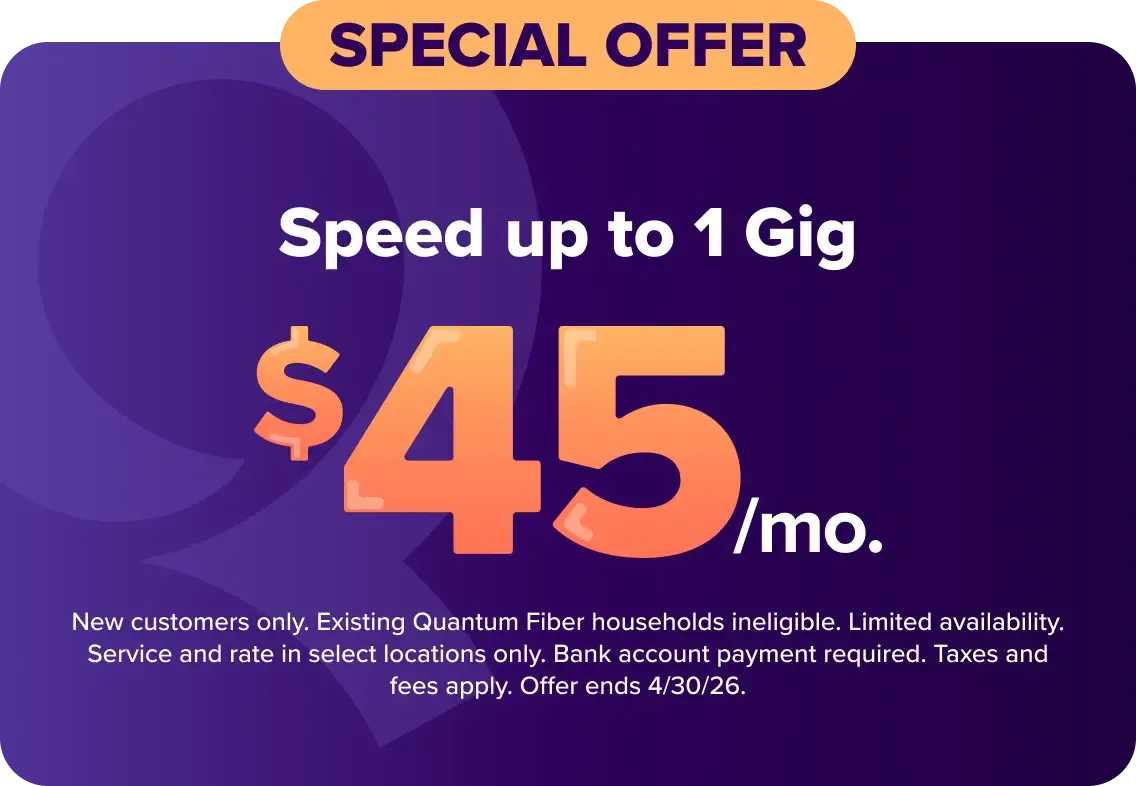 Speeds up to 1 Gig $45 a month