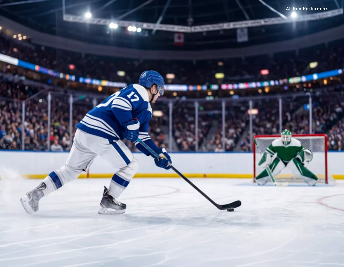 Professional hockey player shoots to score
