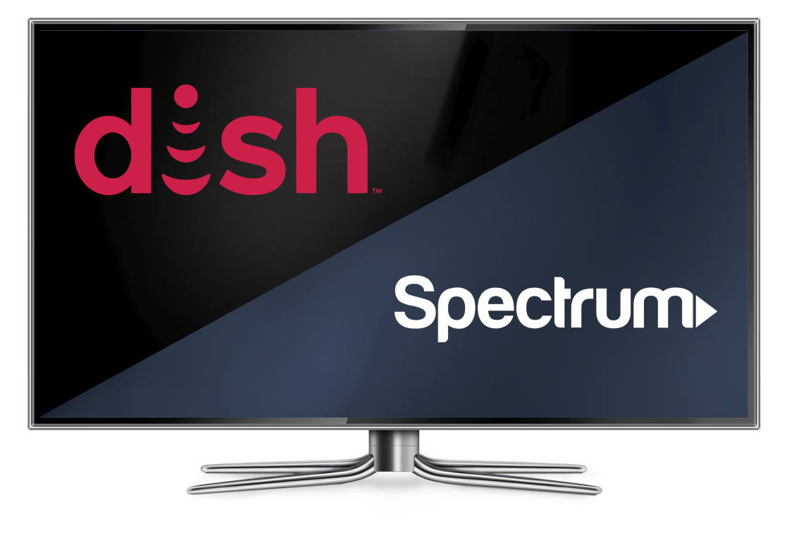 TV with Dish and spectrum logos displayed