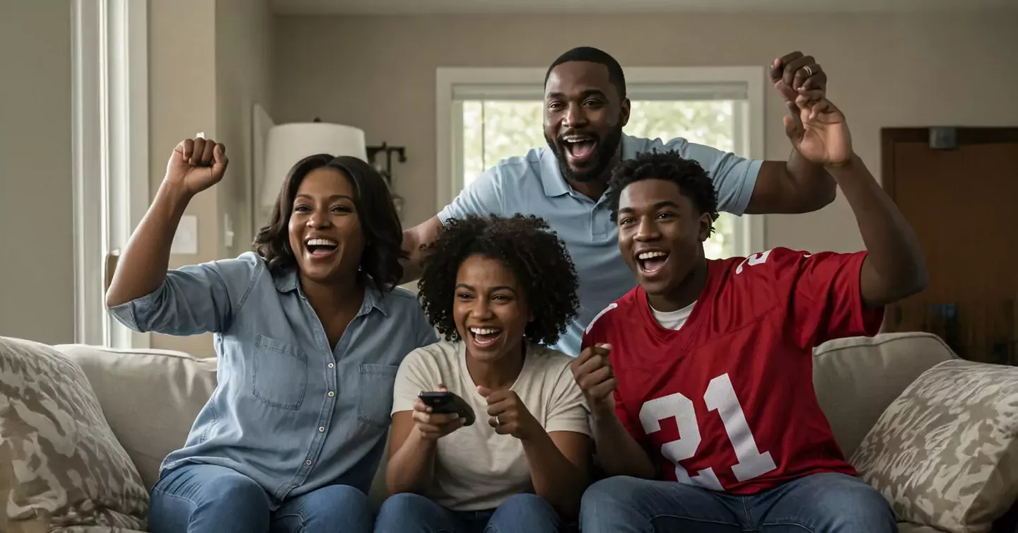 A family watching their favorite sports team on TV.