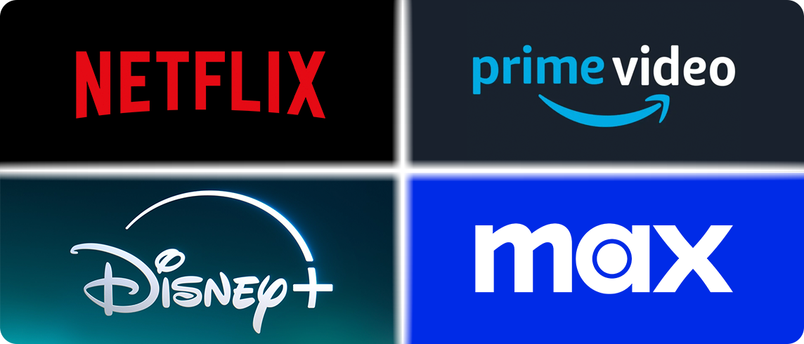 Streaming apps Netflix, Prime Video, Disney plus, Max