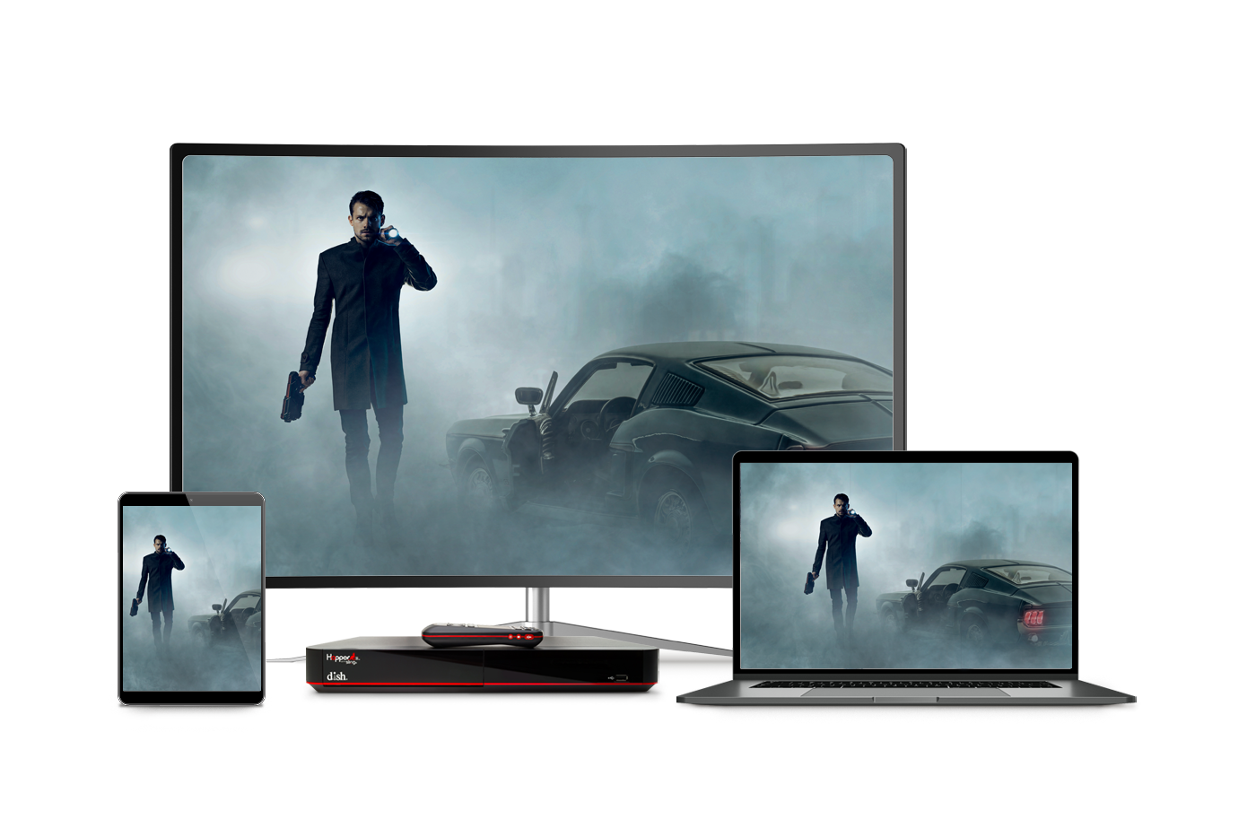 movie playing on tv, laptop and tablet