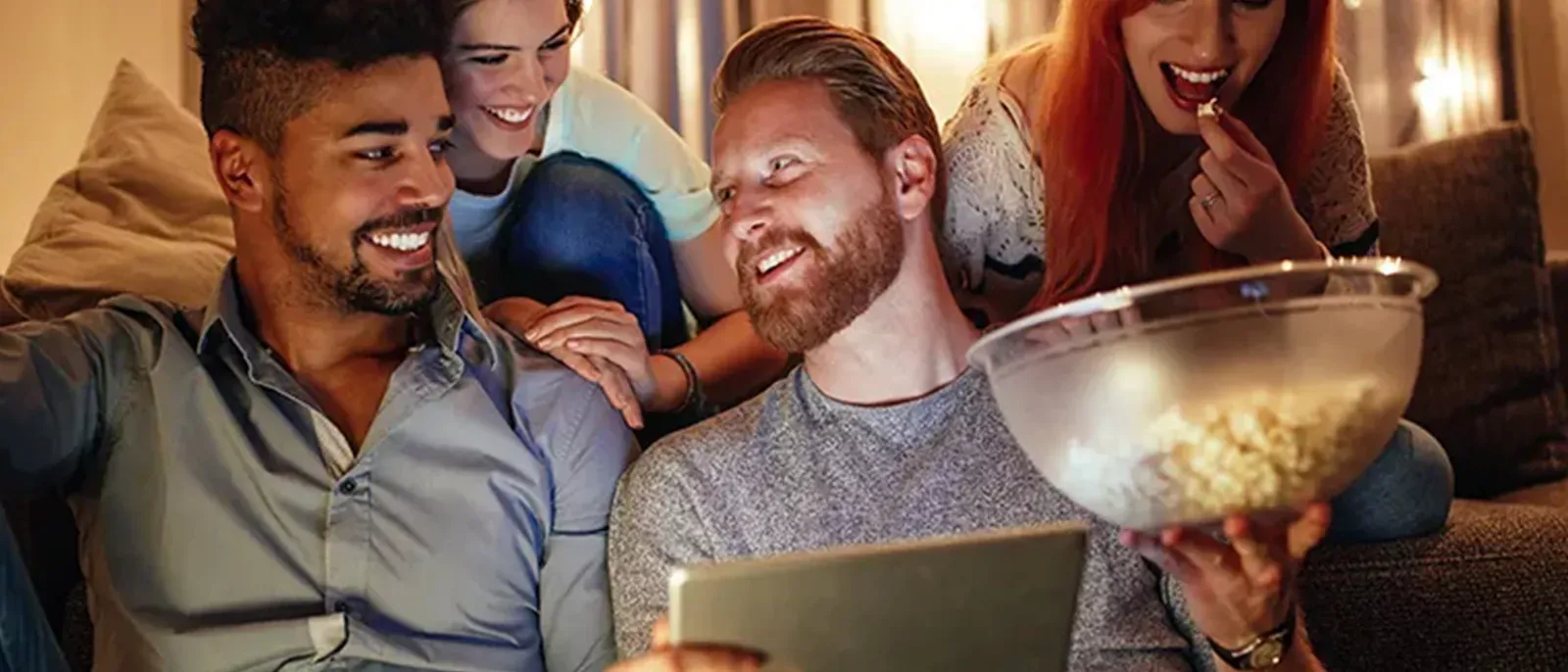 Happy friends watch a premiere