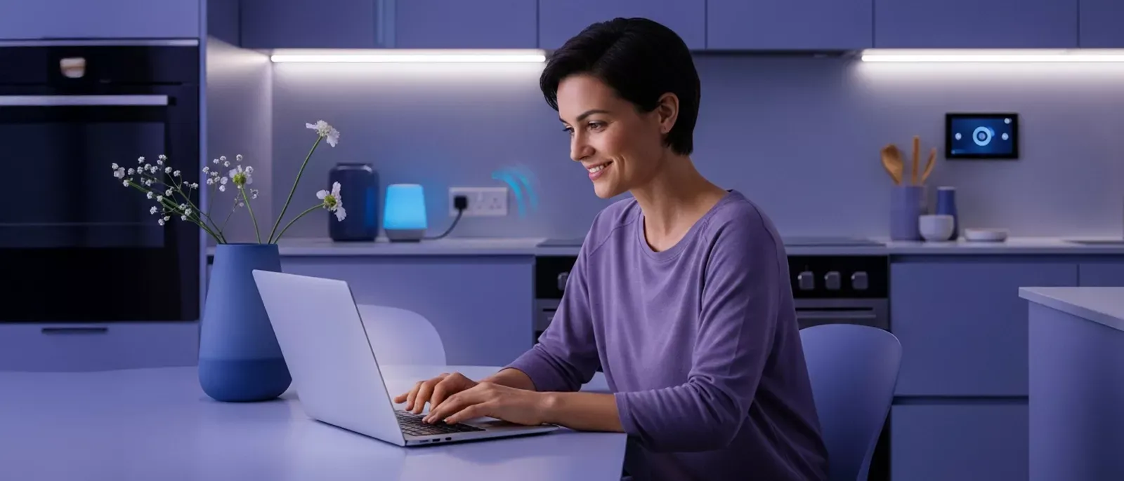 Woman inside a smart kitchen