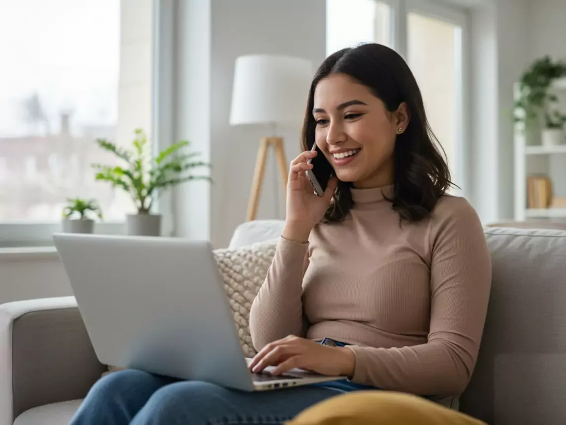 Woman receives tech support via telephone