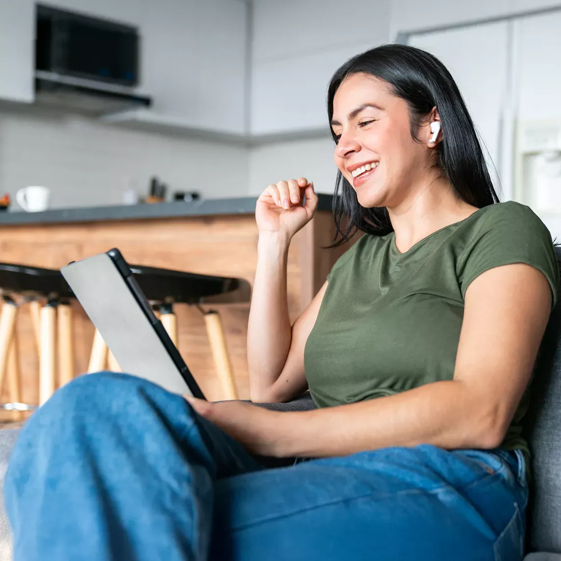 Woman talks while on video call