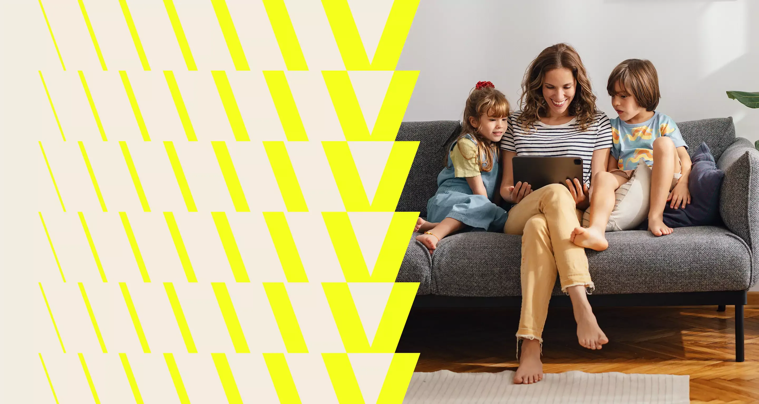woman watching video with her kids