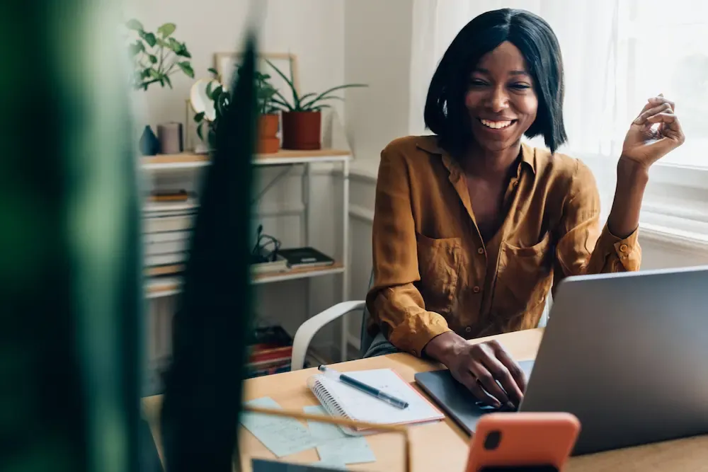 woman working from home on laptop