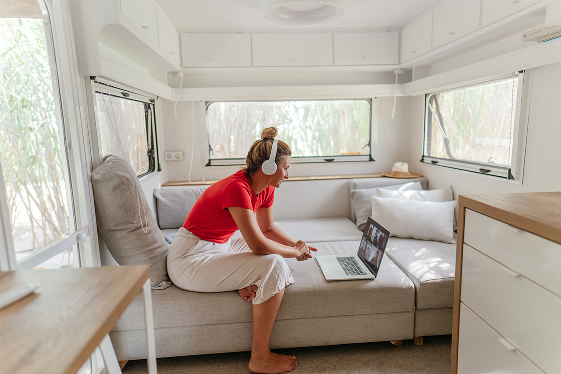 woman using hotspot for video call