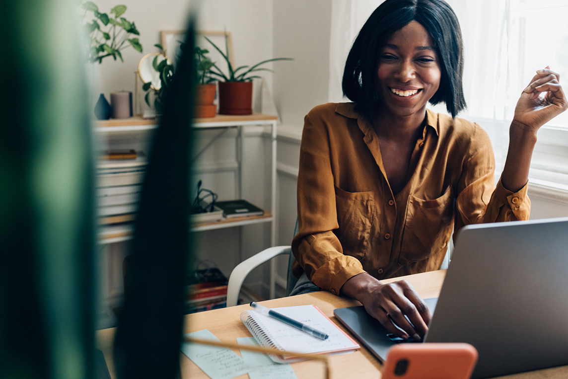 woman working from home on laptop