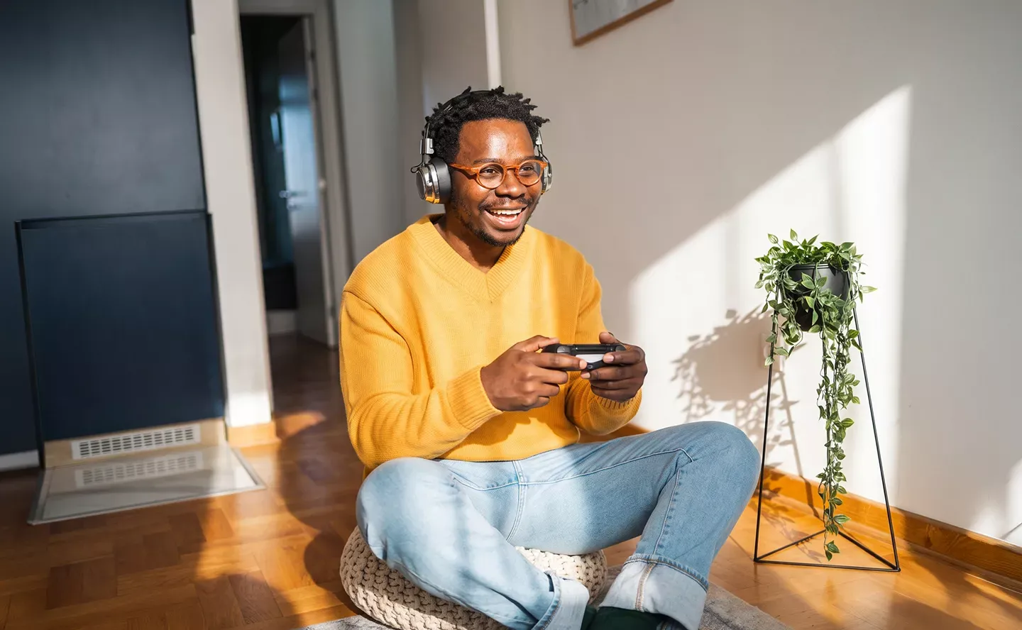 Young man plays video games with fast internet