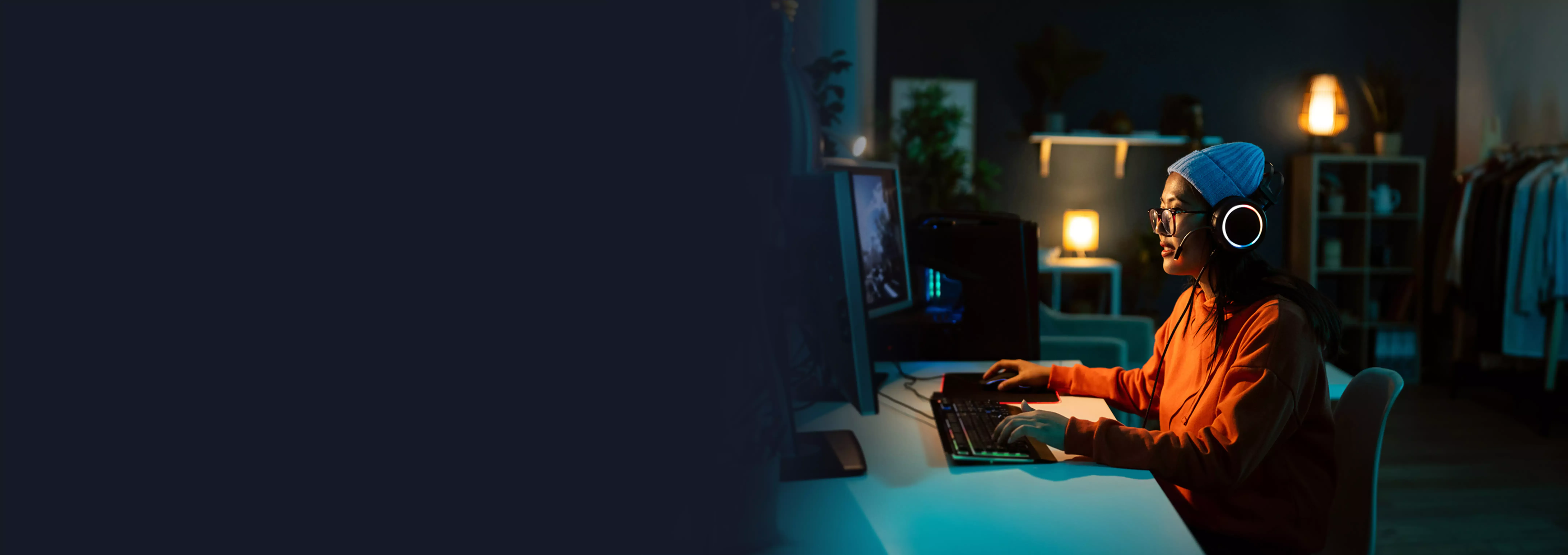 young woman playing video games at home